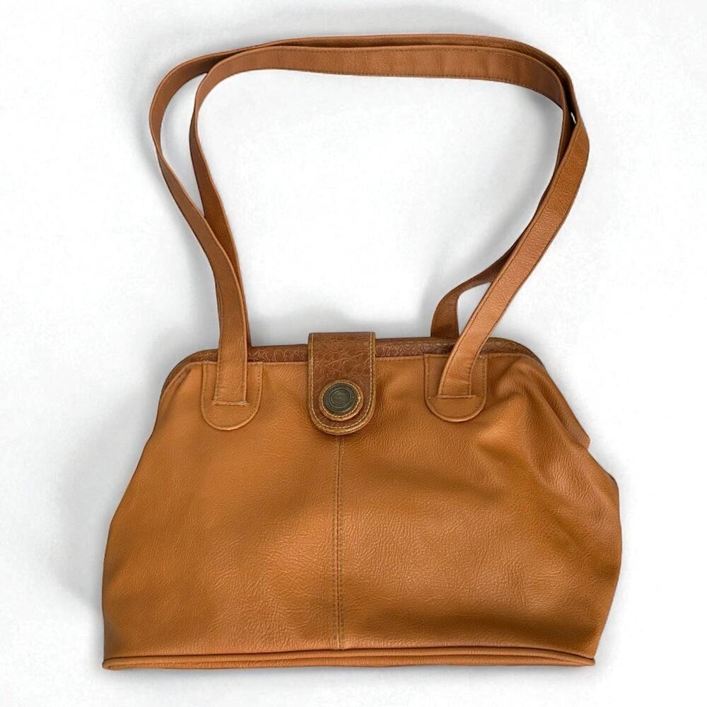 Vintage 80s Capezio Doctor Frame Shoulder Bag Satchel Tan Leather Big Large Croc